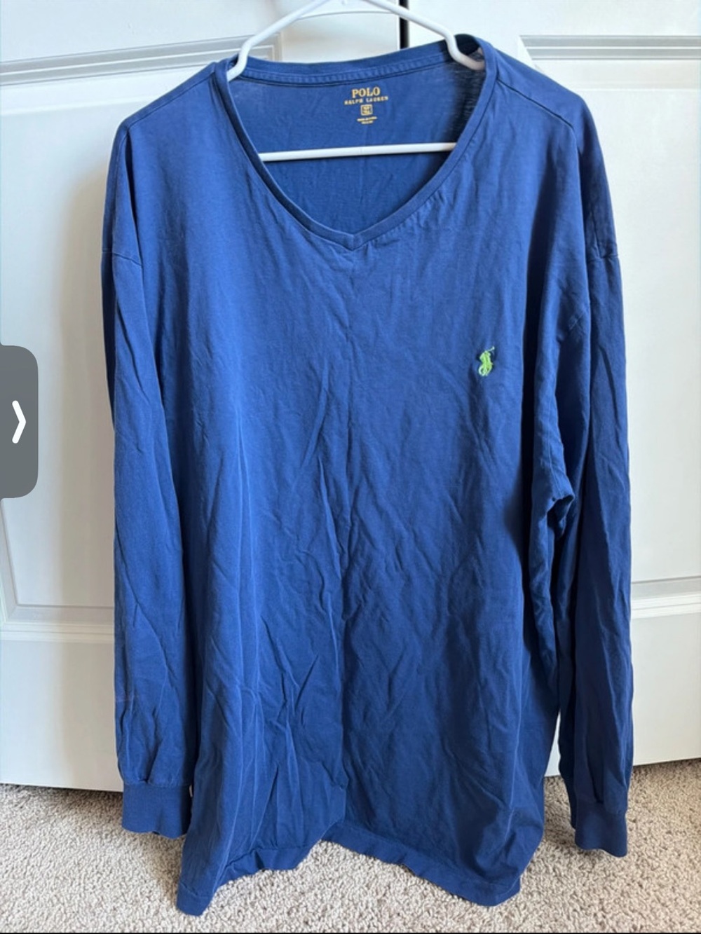Polo by Ralph Lauren Long-Sleeve V-Neck Shirt in Blue with Green Pony TXL